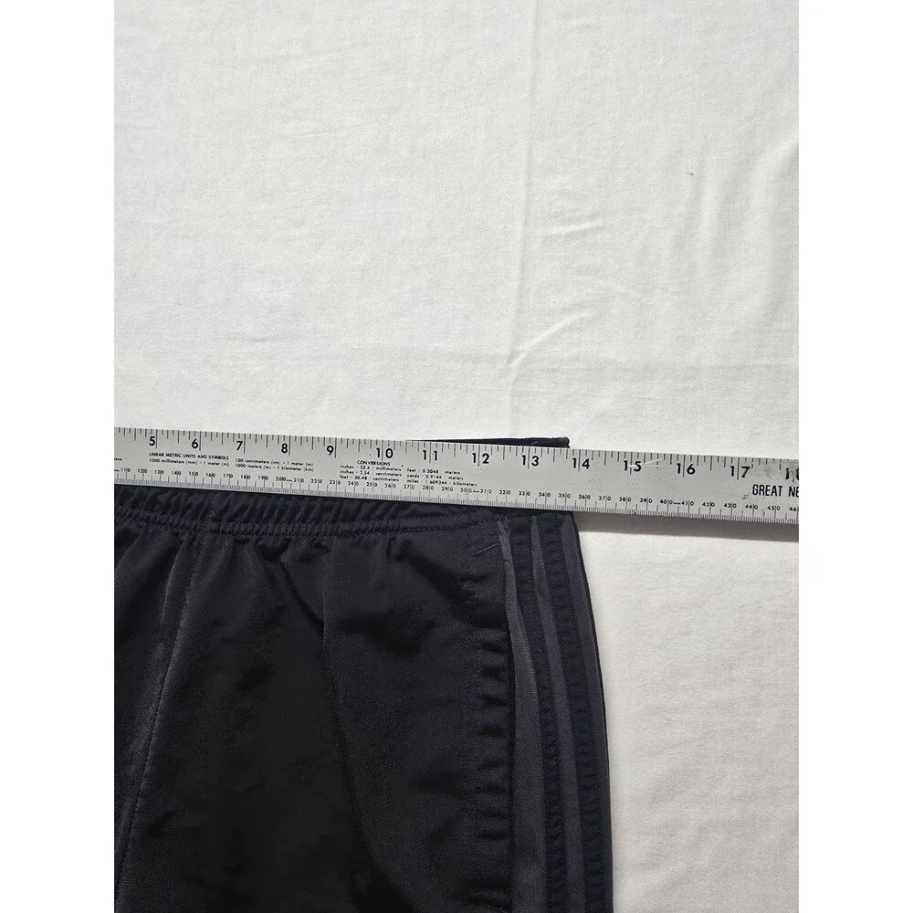 Adidas Track Pants Mens M Black Polyester Stretch Tapered 3 Strips Fleece